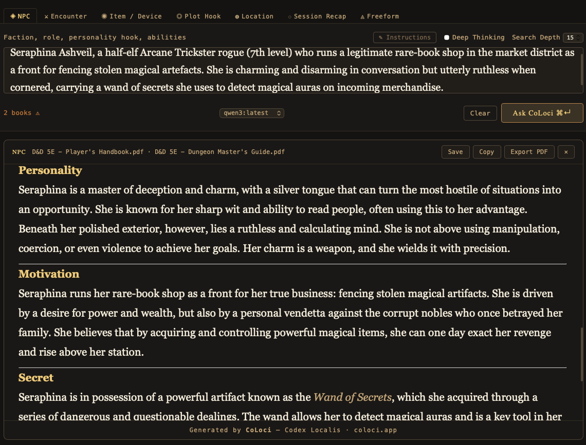 CoLoci NPC generation output